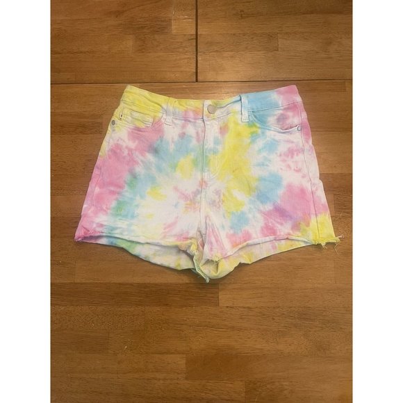 Judy Blue Shorts‎ Womens M Tie Dye Bright Denim Jean Stretch Mid Rise Plus - Picture 1 of 7